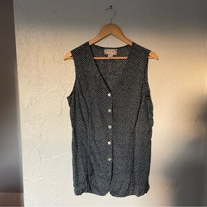 Vintage Jonathan Martin Navy Blue and White Button-Up Vest Sleeveless Top sz M/L